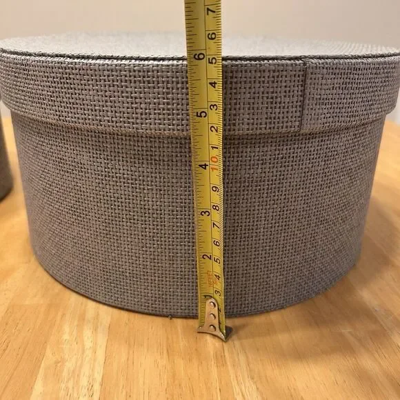 (2) IKEA KVARNVIK Round Nesting Storage Boxes Lids Gray Fabric 20023 1613 - Picture 7 of 8